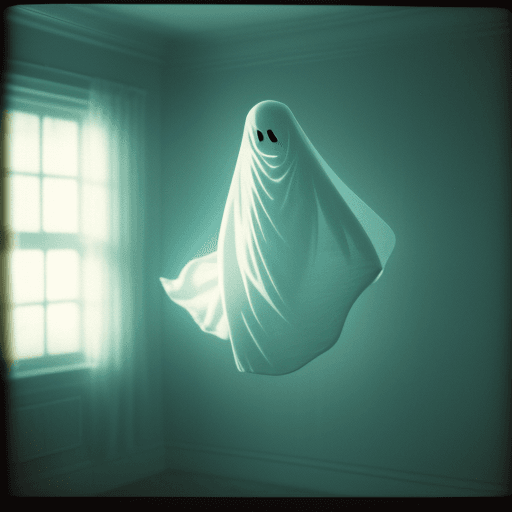 AI generated: (Analog photo),  sheet 
ghost floating, (cinematic  lighting, high quality, film grain)