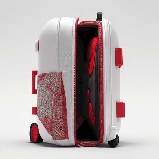 AI generated: fullview hardcase capsule shape red backpack urban spiderman stormtrooper, clean product design rend...