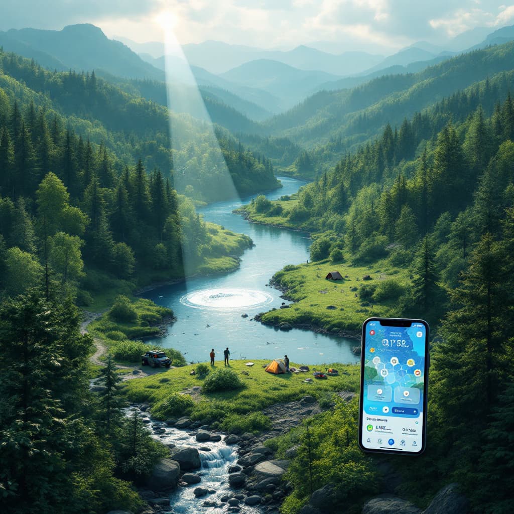 AI generated: “Create a highly detailed illustration of an environmental monitoring system in a natural landscape:...