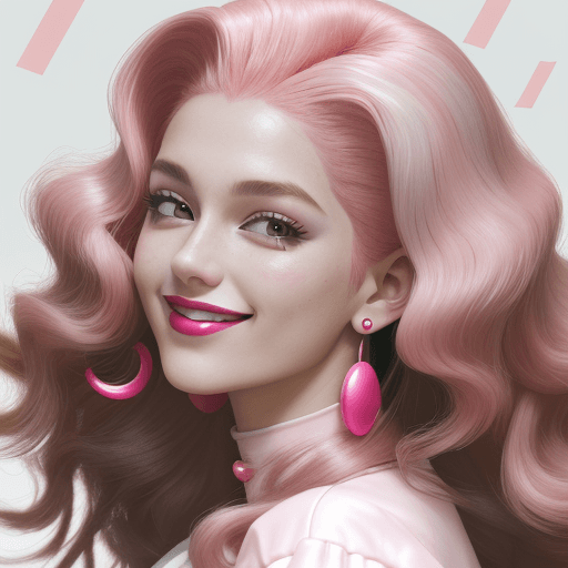 AI generated: Pink and white smiling woman with beautiful hair, big red shiny lips, y2k aesthetic style, Spanish p...