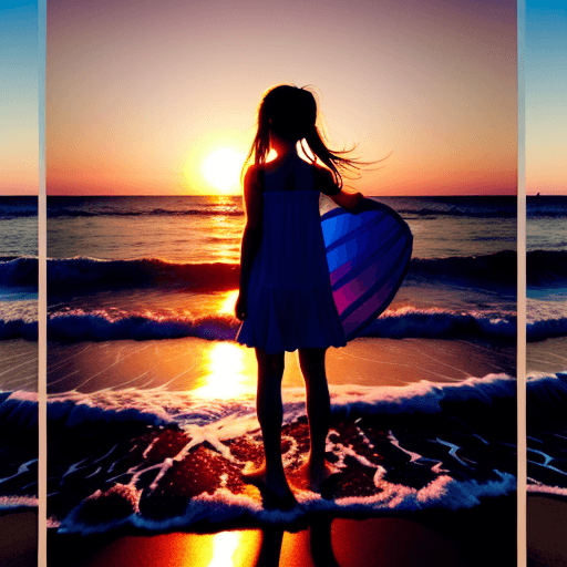 AI generated: a girl on a beach with a pretty suset
