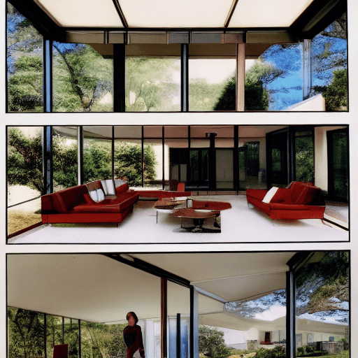 AI generated: Hyper realistic eye level exterior photo of a mid century modern style house overlooking the ocean, ...