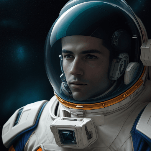 AI generated: portrait of men in futuristic space suit floating in space, sharp focus, realistic, hyperrealistic, ...
