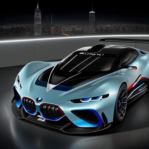 AI generated: retro 2027 bmw vision m1 hyper coupe, city scape