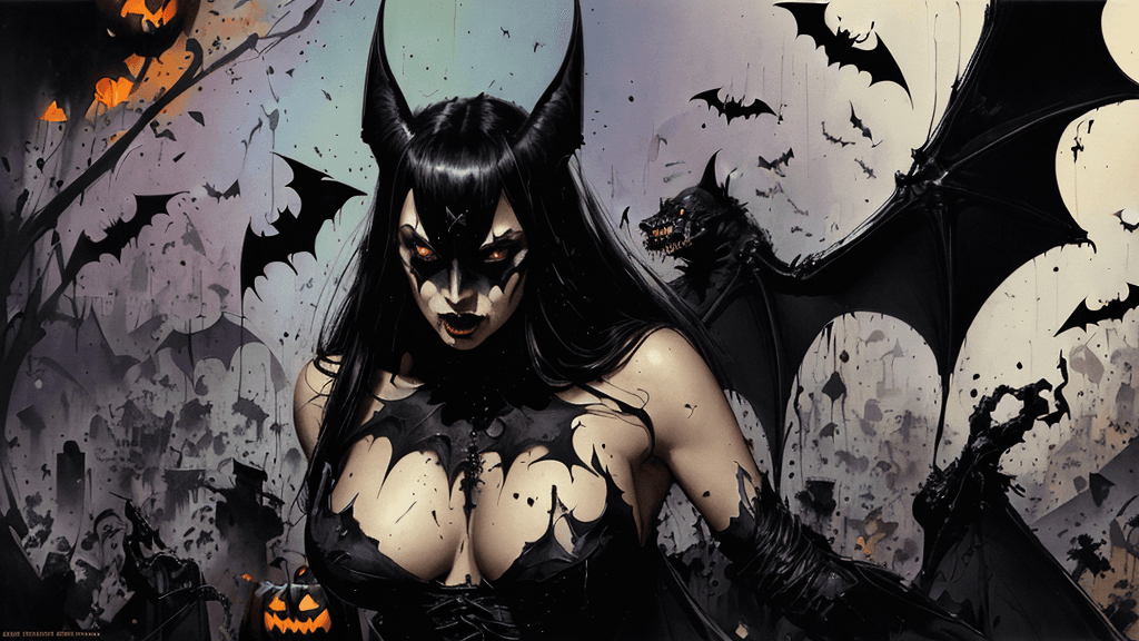 AI generated: (masterpiece)
(best quality)
(ultra-detailed)
(best illustration)
black bat by John Berkey 
seductiv...