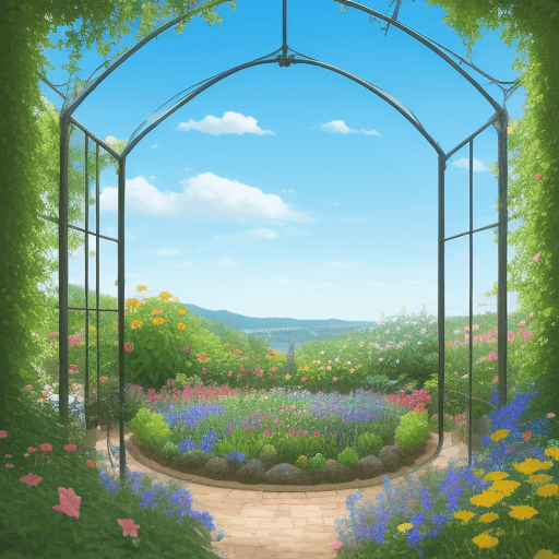AI generated: a small garden of flowers that has a view of a completely blue sky