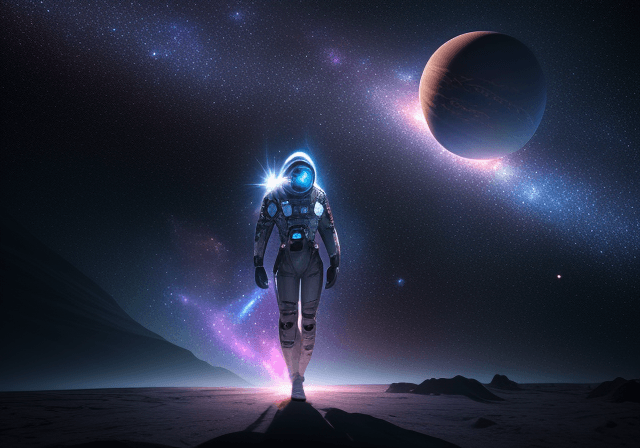AI generated: man made of star dust, floating, space, galaxy, unreal engine, full body, smoke, light rays, planets...
