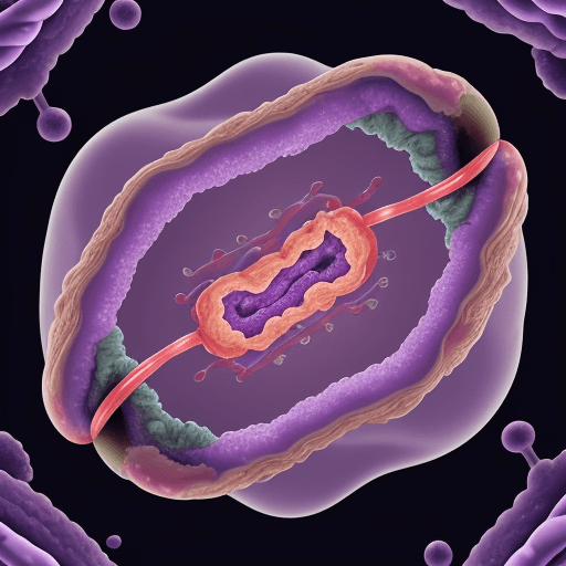AI generated: Animation style microscope view of Bacillus subtilis bacteria. The cells are small, purple-red, rod-...