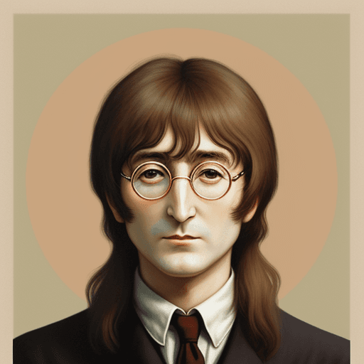 AI generated: Create a picture of John Lennon with typical North Korean hair and almond-shaped eyes.