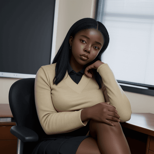 AI generated: Black girl sits facing the principal of Private school in lagos in his office, hyper-realistic, 8k i...
