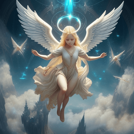 AI generated: Perfectly-centered photograph of a real life godly ((angel)) with wings descending from (((heaven)))...