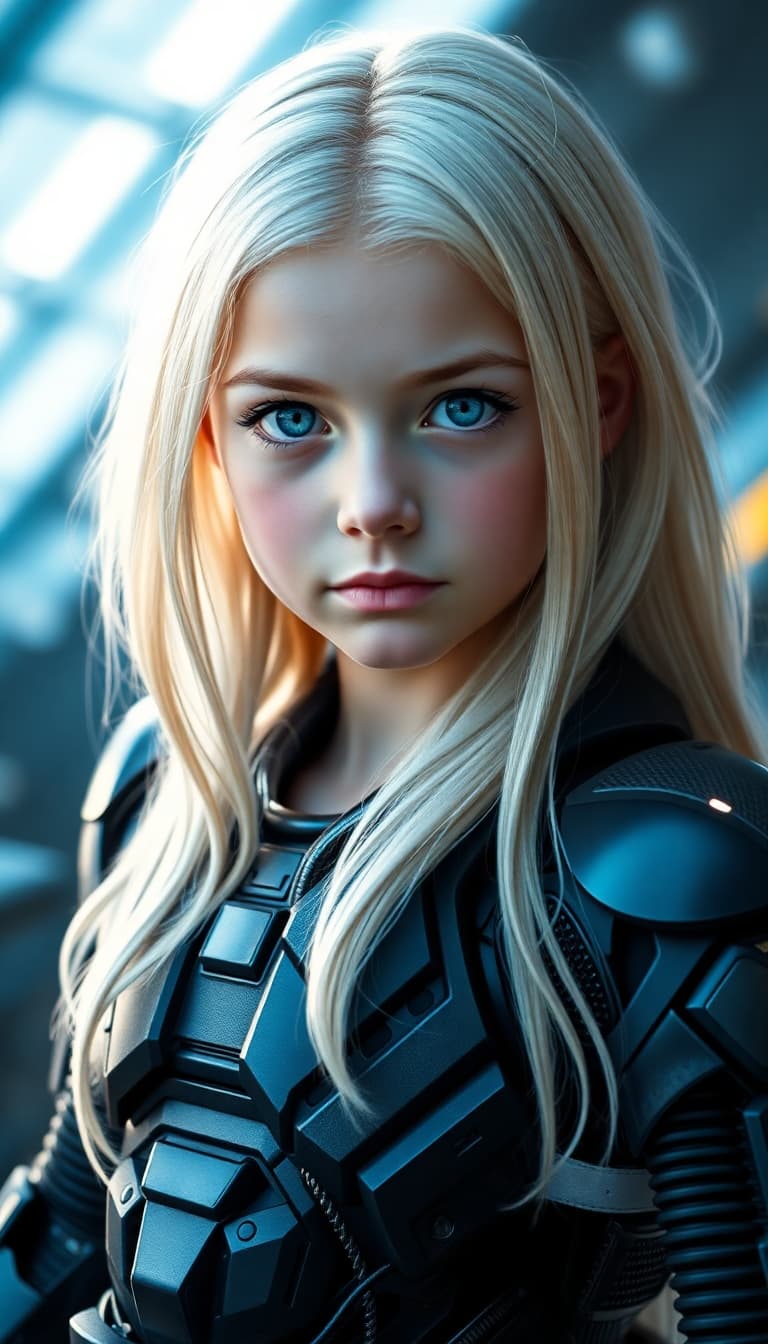 AI generated: a professional photo of a exceptionally of the most beautiful girl in the world, (age 7) (futuristic...