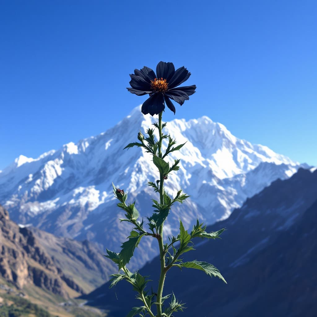 AI generated: black flower on top of Himalaya's 