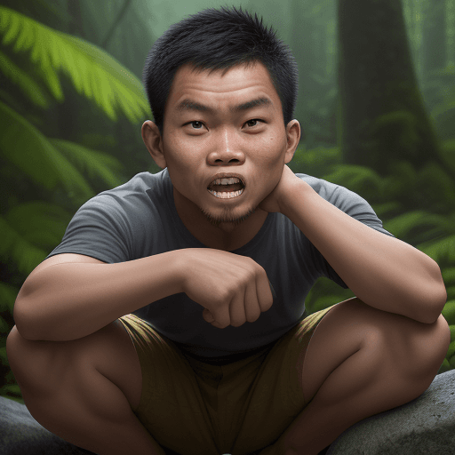 AI generated: an Indonesian guy, opened his mouth as wide as possible, until his teeth were visible, the guy put o...