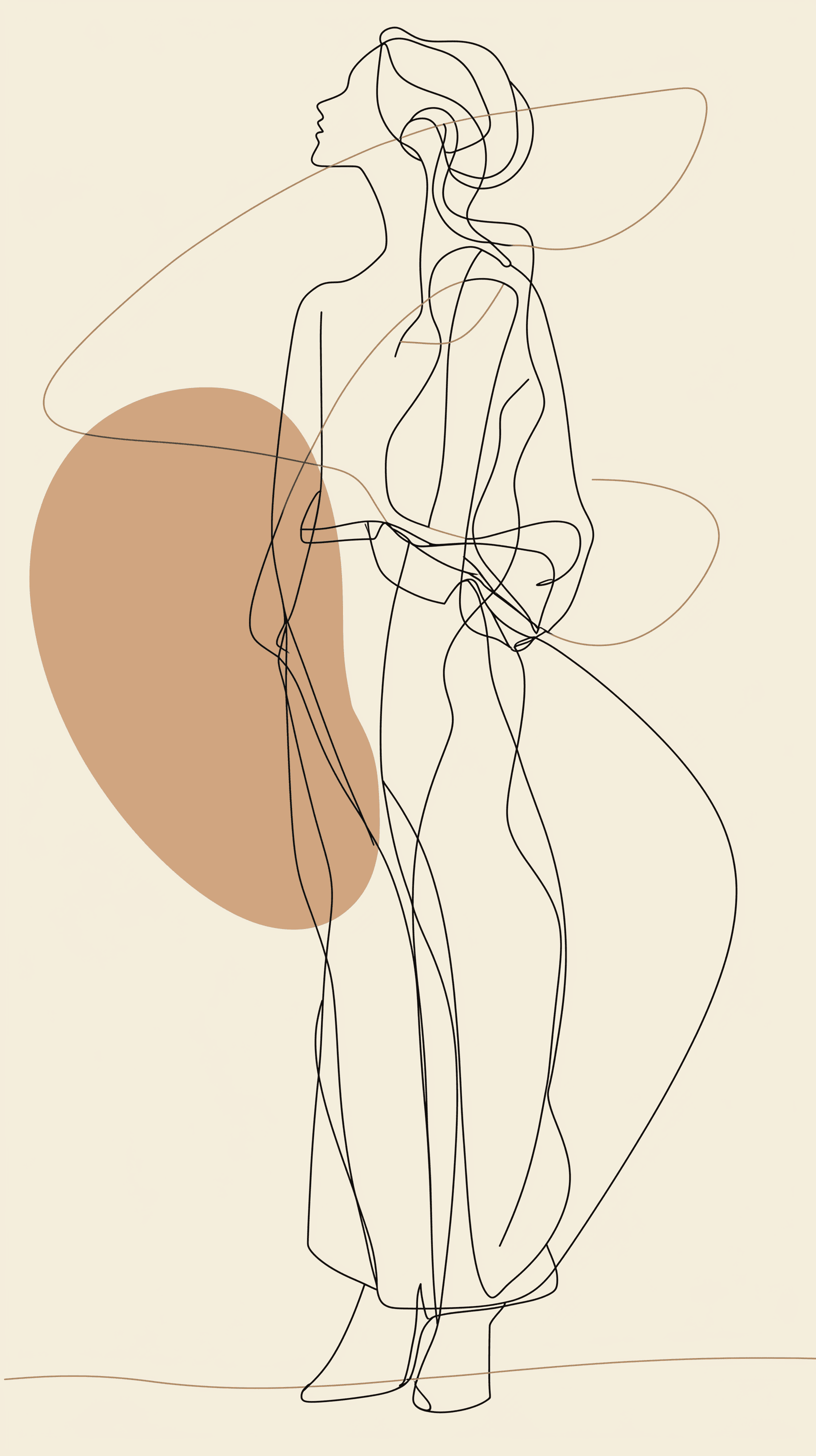 AI generated: line art illustration, fashionable woman, clean vector style, thick outline details, monochrome and ...