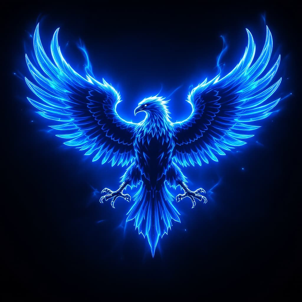 AI generated: fondo para post de facebook   bioluminiscente azul neón UHD que tenga forma de aguila de escudo mili...
