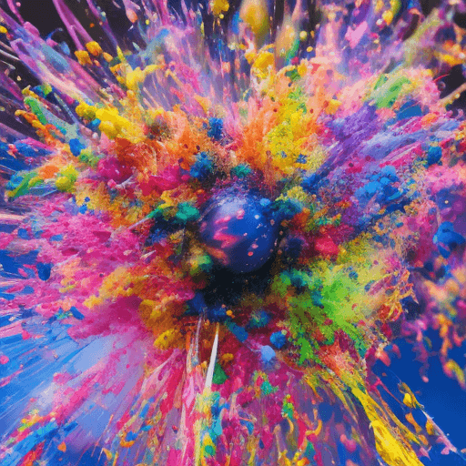 AI generated: Multicolored ink baloon explosion, highly detailed photography