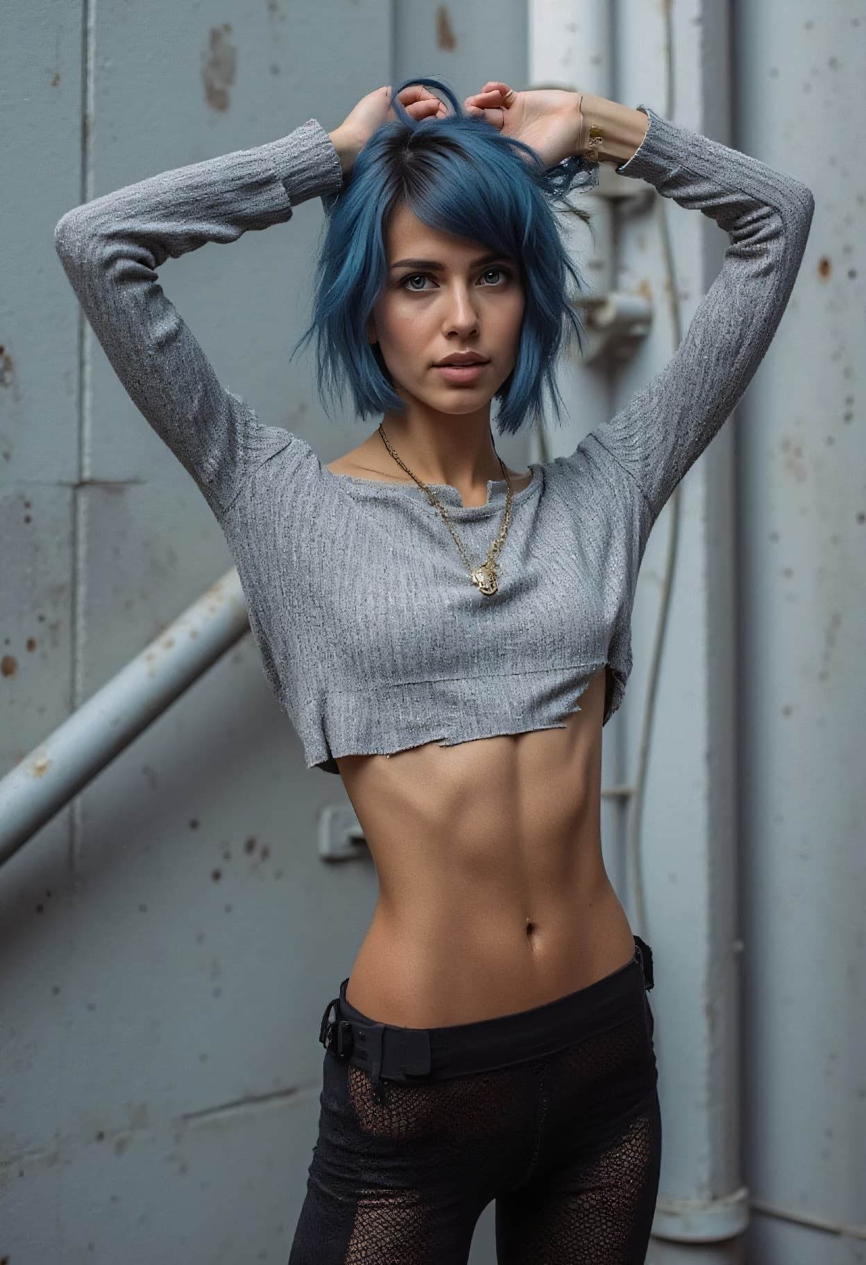 AI generated: sports photography, Brutalist high Fashion shot from a distance photo of a 24 year old Ilocano-Bavar...