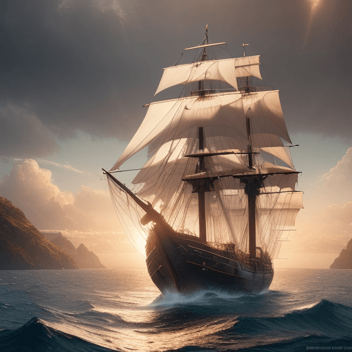 AI generated: Photo of a ultra realistic sailing ship, dramatic light, pale sunrise, cinematic lighting, battered,...