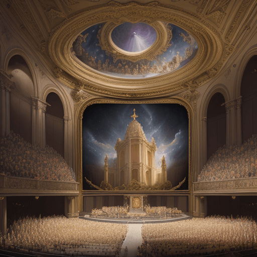 AI generated: **a painting of a concert in a large auditorium, a detailed matte painting by Andrea Pozzo, holy, an...