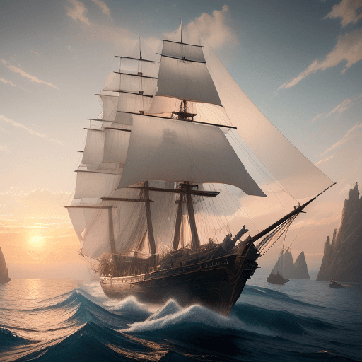 AI generated: Photo of a ultra realistic sailing ship, dramatic light, pale sunrise, cinematic lighting, battered,...