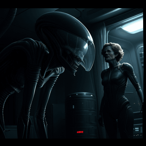 AI generated: A copy of the movie "ALIEN" in the style of Ridley Scott, there is an alien on top and in front of h...