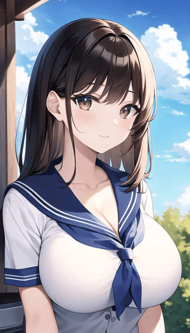 AI generated: perfect anime quality, masterpiece, school, white school uniform, short sleeves, blue uniform, campu...