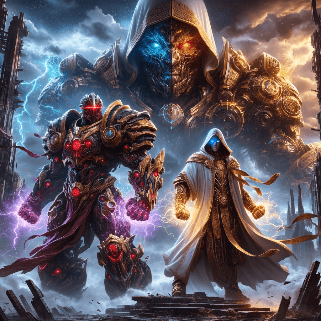 AI generated: Create a hyper-realistic image of an epic showdown featuring a fusion of various elements from the f...