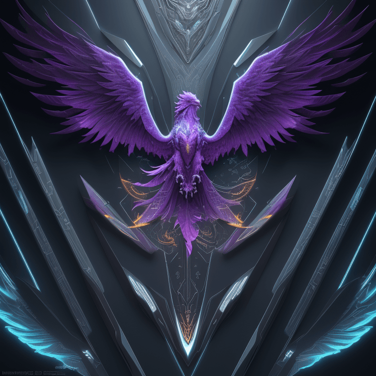 AI generated: Design a sleek and futuristic logo with a close-up shot of a Tech Phoenix, intricately showcasing el...