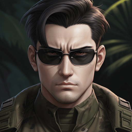 AI generated: Military man with firm bearing. His short, dark hair frames a serious face, and his eyes transmit a ...