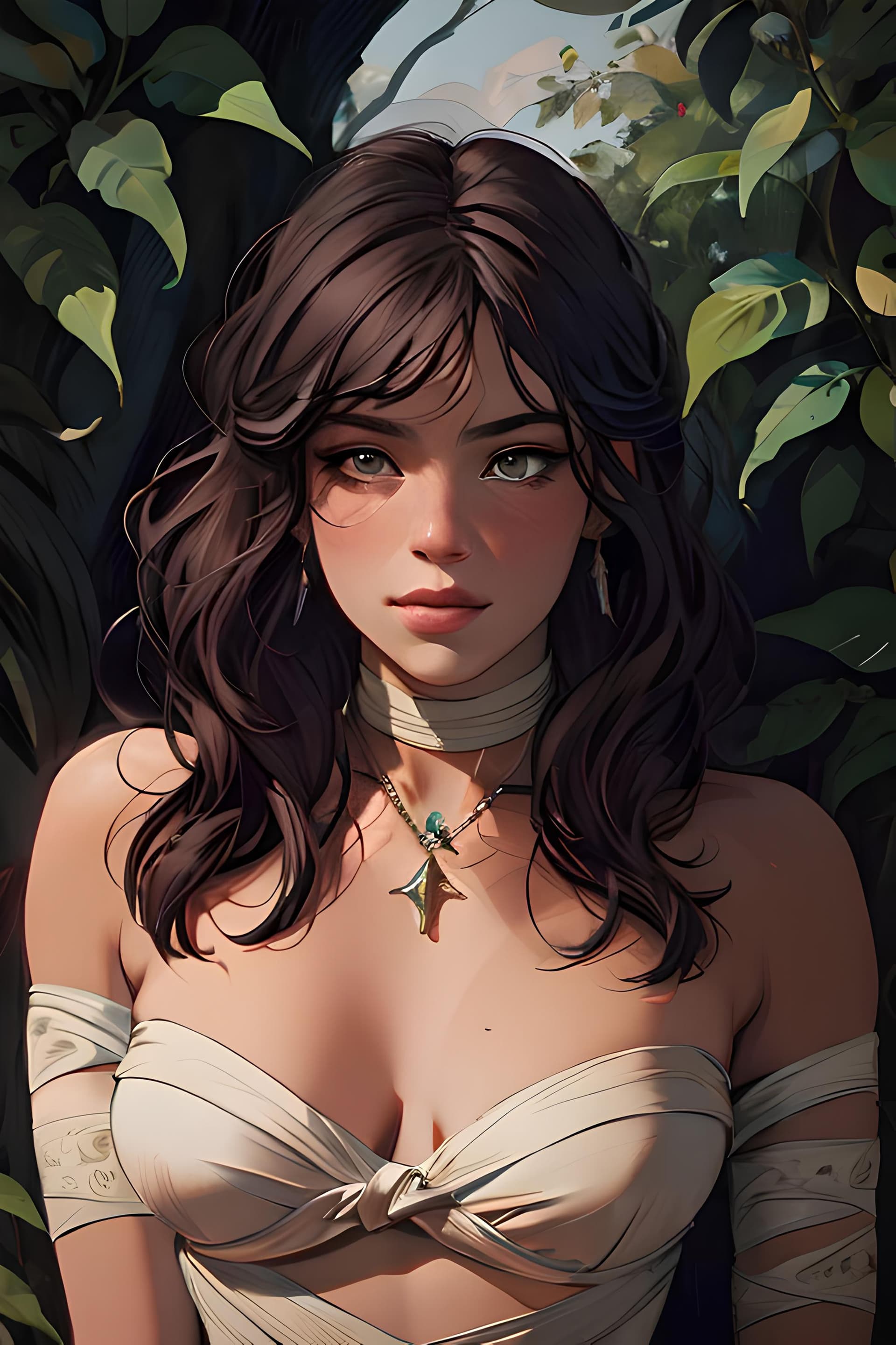 AI generated: a painting of a woman with a cross on her chest, a character portrait, inspired by WLOP, trending on...