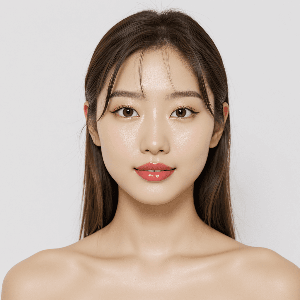 AI generated: A close-up of a young korean  woman beauty, Her facing directly forward and showing the  head and ha...