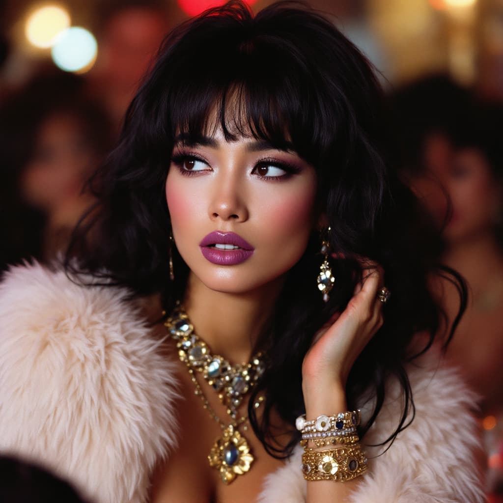 AI generated: close-up photography, 1990s NEW YORK, beautiful interested Asian superstar looking left in exquisite...