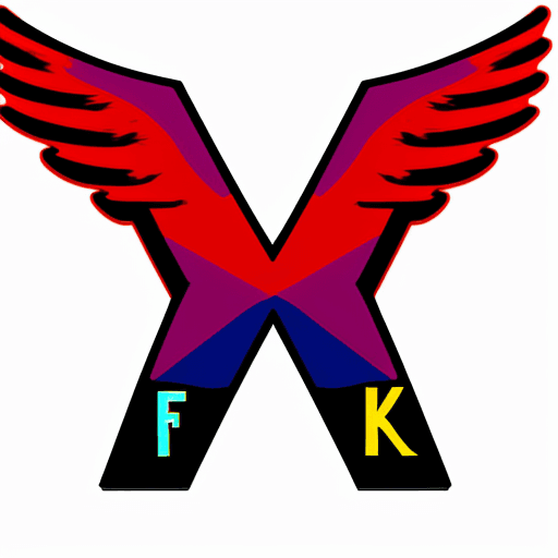 AI generated: decorative combined letters F and K with wings, cartoon style, no background
