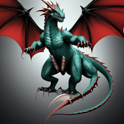 AI generated: Create a dragon: 10 meters tall, its skin covered with sharp, durable scales. The tail is massive, a...
