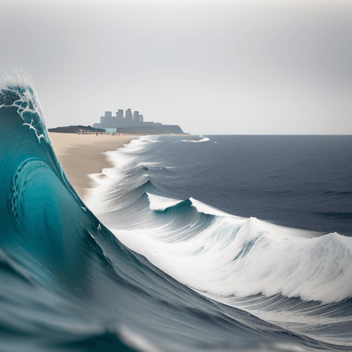 AI generated: view from the surface of a slow swell (with no spray), in an empty calm ocean, a distant horizon, an...