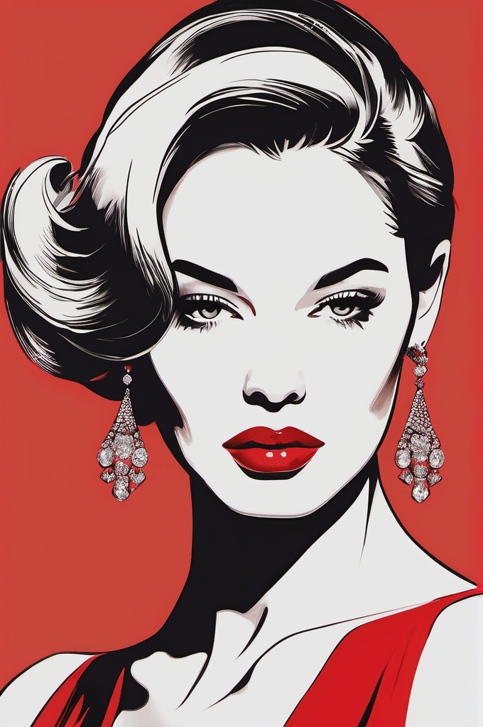 AI generated:  stunning half body portrait of a beautiful young lady, elegant, black and red colors, minimalism, d...