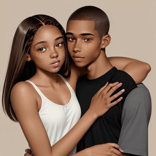 AI generated: Photo of a light skin black  girl with two brown eyes,  clear skin, straight brown hair, and long ha...