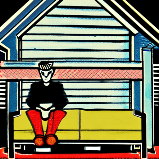 AI generated: A man sitting on the floor of a US roadside motel. The man is desperate with his hands on his head. ...