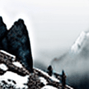AI generated: Mountain climber hiking up a mountain, snowy, cold, foggy and misty, overcast day, raytracing, detai...
