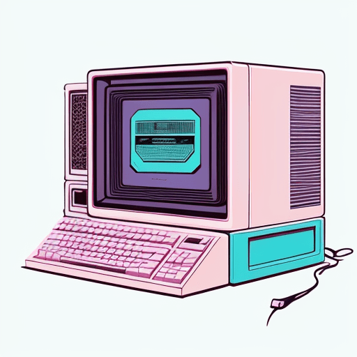AI generated: A vintage illustration of a retro computer, vaporwave aesthetic, in the style of Jim Steranko, light...