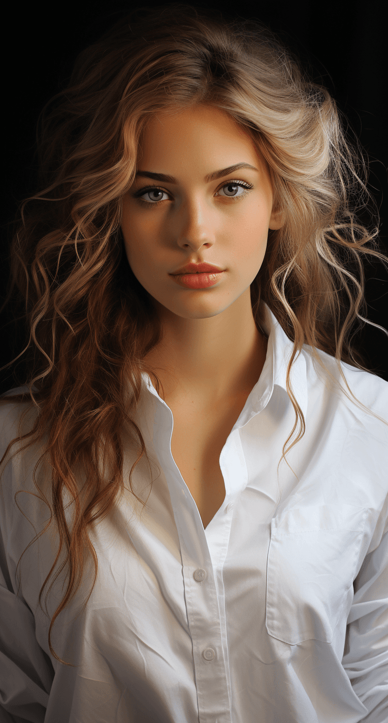 AI generated: painting of beautiful girl with a white shirt, in the style of realistic and hyper-detailed renderin...