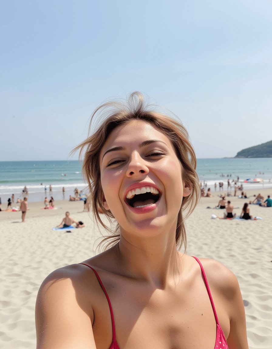AI generated: happy scene at the beach, sunny lots of people