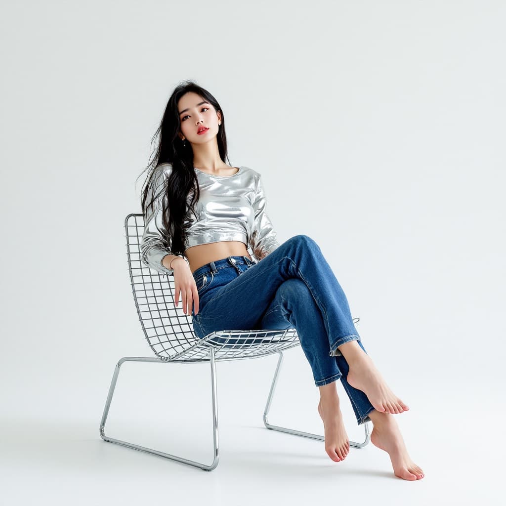 AI generated: create an image of a young korean woman model with long black hair, captured in a striking and conte...