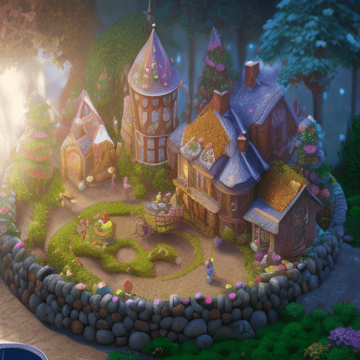 AI generated: blender render of a candy village circular diorama against a light background, dramatic lighting, in...