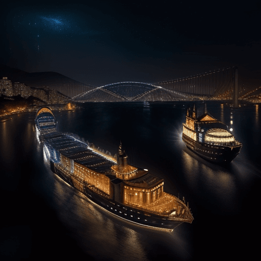 AI generated: "Embark on a mesmerizing nocturnal voyage along the Bosphorus in Turkey, where the interplay of ligh...