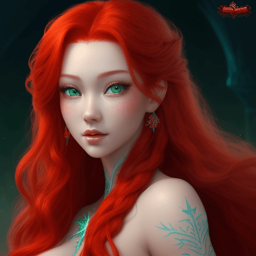 AI generated: a close up of a woman with long red hair, inspired by porn, porn art, beautiful Selena, glowing red,...