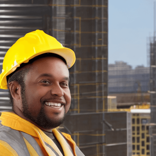 AI generated: A black , brown skinned handsome  african- american man wearing a large , yellow construction hard h...
