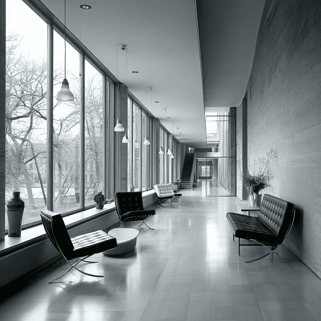 AI generated: Style of Christian Krohg, minimalist, Scandinavian furniture, spacious, airy, monochromatic color sc...