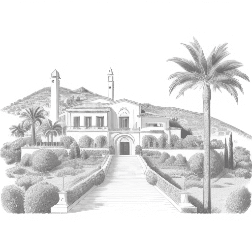 AI generated: A simple and elegant line drawing graphic to be used on a wedding invitation picturing a Mallorcan v...
